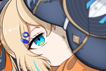 2girls :| amagai_ruka appare_hinata blonde_hair blue_eyes blue_hair closed_mouth commentary frieren_lap_pillow_(meme) hair_ornament kiriyama_haruna lap_pillow meme multicolored_hair multiple_girls scene_reference virtual_youtuber weather_planet