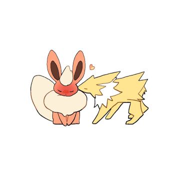 Rule 34 | 519luck, animal focus, blush, chibi, closed eyes, flareon, full body, gen 1 pokemon, heart, highres, jolteon, nintendo, orange fur, pokemon, pokemon (creature), pokemon focus, simple background, sketch, white background, yellow fur