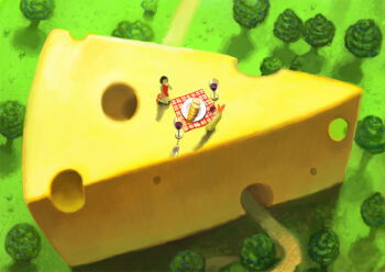 Rule 34 | 1girl, alcohol, baguette, black hair, bread, cheese, commentary request, cup, dress, drinking glass, food, from above, full body, nuq, original, oversized food, oversized object, picnic blanket, plate, red dress, red shoes, shoes, short hair, shrimp, shrimp tempura, sliced cheese, solo, swiss cheese, tempura, tree, wine, wine glass