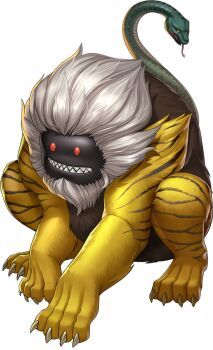 artist_request black_skin brown_fur colored_skin demon_(megami_tensei) forked_tongue multicolored_fur no_humans nue_(megami_tensei) official_art persona persona_5 persona_5:_the_phantom_x red_eyes sharp_teeth shin_megami_tensei snake_head_tail solo striped_fur tail teeth third-party_source tongue tongue_out transparent_background white_fur white_mane yellow_eyes yellow_fur