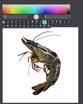 animal_focus art_program_in_frame commentary crustacean english_commentary fish highres junbuug no_humans original painterly screencap shrimp simple_background white_background