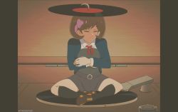 1girl ahoge animated artist_name blue_jacket breasts brown_shoes cardigan closed_eyes collared_dress collared_shirt country_connection crossed_arms crossed_legs dress grey_dress highres indoors jacket jewelry kneehighs large_breasts light_brown_hair loafers looping_animation love_live! love_live!_superstar!! meme mini_person minigirl neck_ribbon necklace object_on_head open_clothes open_jacket open_mouth parody parted_bangs phonograph pinafore_dress red_ribbon ribbon school_uniform shirt shoes short_hair sitting skirt sleeveless sleeveless_dress socks solo spinning tang_keke teeth tom_and_jerry tom_chin_cheng_hanji_(meme) tyrone ugoira video vinyl_record white_shirt yuigaoka_school_uniform