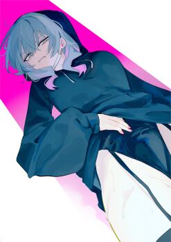 Rule 34 | 1girl, absurdres, black hoodie, black leotard, blue eyes, blue hair, clothes lift, dantyou2525, from below, garter straps, grimace, hatsune miku, highleg, highleg leotard, highres, hood, hoodie, leotard, leotard under clothes, lifting own clothes, looking at viewer, mask pull, pantyhose, rabbit hole (vocaloid), solo, sweat, thigh strap, thighhighs, vocaloid