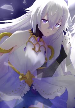 Rule 34 | 1girl, artist request, bare shoulders, black choker, breasts, choker, cleavage cutout, clothing cutout, grimms notes, hair between eyes, long hair, looking at viewer, magic mirror (grimms notes), parted lips, purple hair, solo, source request, spiked hair, very long hair