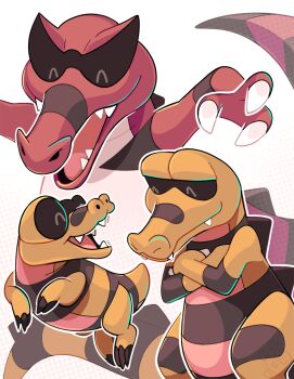 claws crocodilian evolutionary_line fadedleara gen_5_pokemon krokorok krookodile nintendo no_humans open_mouth pokemon pokemon_(creature) sandile sharp_teeth simple_background tail teeth white_background