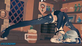 1girl 3d animated animated_gif ass bar_(place) breasts eula_(genshin_impact) genshin_impact jack-o'_challenge koikatsu_(medium) legs looping_animation solo spread_legs thighs top-down_bottom-up yuukis