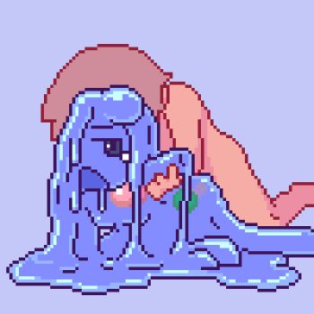 1boy 1girl akai_(ugokashitari) aliasing all_fours animated animated_gif blob blue_theme creature cum cum_in_pussy doggystyle hetero lowres monster_girl nude open_mouth pixel_art sex sex_from_behind short_hair shota simple_background slime_girl tears uncensored