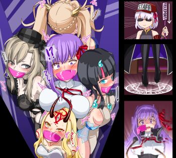 6+girls absurdres baseball_cap bb_(fate) bb_(fate/extra) bdsm black_bra black_hair black_panties blonde_hair blue_eyes bondage bound bra bradamante_(fate) braid breast_rest breasts breasts_on_head commentary_request crown_braid earrings fate/extra fate/grand_order fate_(series) fishnet_thighhighs fishnets full-body_tattoo gag garter_straps grey_eyes hair_ornament hat highres ibaraki_douji_(fate) improvised_gag jewelry kama_(fate) kama_(young)_(fate) kriemhild_(fate) large_breasts magatama magatama_hair_ornament medium_breasts multicolored_hair multiple_girls panties purple_eyes purple_hair red_hair rope sideboob streaked_hair sunglasses tape tape_gag tattoo teleportation thalter39o thighhighs twintails two-tone_hair underwear utsumi_erice utsumi_erice_(lancer) yellow_eyes