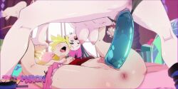 2girls animated anus ass ass_focus ass_ripple bed bed_sheet bedroom blonde_hair blush bouncing_breasts bracelet breasts breasts_out closed_eyes clothing_aside dildo double_dildo dress drooling fucked_silly gold_bracelet highres holding_hands huge_ass huge_breasts incest jellymation jewelry large_breasts legs_up moaning multicolored_hair multiple_girls nail_polish nipples open_mouth panties panties_aside panty_&amp;_stocking_with_garterbelt panty_(psg) pink_hair purple_hair red_dress saliva sex sex_toy siblings sisters sound stocking_(psg) tagme toenail_polish toenails underwear video yuri
