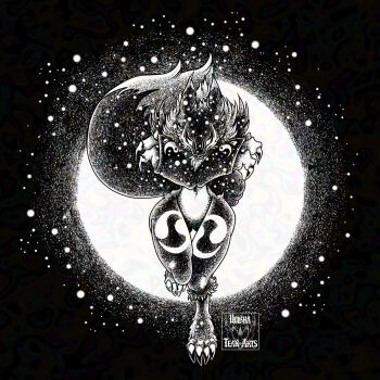 Rule 34 | animal ears, claws, digimon, digimon (creature), fluffy, fox ears, fox tail, full moon, glowing, highres, looking at viewer, moon, night, night sky, renamon, sky, star (sky), starry sky, tail, thick thighs, thighs, umbratear, yin yang