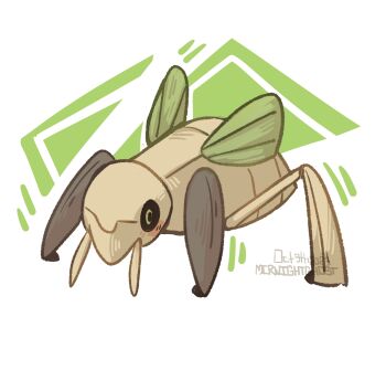 Rule 34 | abstract background, artist name, bow, gen 3 pokemon, green bow, highres, looking at viewer, mirnightghost, nincada, nintendo, no humans, pokemon, pokemon (creature), solo, two-tone background, white background