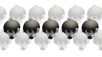 1boy :&lt; :3 :d :o ahoge akigawasou belt black_hair black_pants chibi chibi_only coat double-parted_bangs full_body grey_shirt hair_between_eyes kim_dokja multiple_expressions omniscient_reader&#039;s_viewpoint open_clothes open_coat open_mouth outstretched_arms pants shirt short_hair smile too_many_clones white_coat