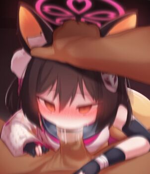 1boy 1girl animated bar_censor black_background black_gloves blue_archive blue_sailor_collar blush breasts brown_hair censored elbow_gloves empty_eyes excited fellatio gloves hand_on_another's_head heart heart-shaped_pupils hetero irrumatio izuna_(blue_archive) live2d loli looking_at_viewer looping_animation medium_hair mochikushi oral penis pink_scarf pov pov_crotch pov_hands sailor_collar scarf shirt simple_background single_bare_shoulder small_breasts solo_focus symbol-shaped_pupils tagme upper_body video white_shirt yellow_eyes