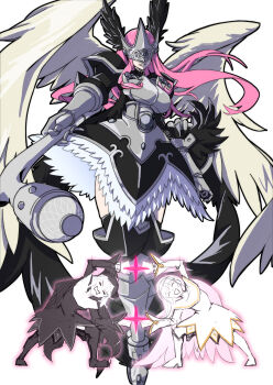 absurdres appmon beautymon black_dress closed_eyes digimon digimon_(creature) digimon_universe:_appli_monsters dragon_ball dragonball_z dress fusion_dance highres jiyuuya nun pink_hair simple_background sistermon_blanc sistermon_noir white_background white_dress
