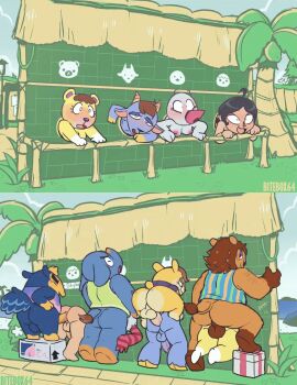 2girls anal animal_crossing animal_ears animated anteater anteater_boy artist_name axel_(animal_crossing) bird bitebox64 cyrano_(animal_crossing) elephant furry furry_female furry_male furry_with_furry goat goat_boy group_sex hamlet_(animal_crossing) highres interspecies kidd_(animal_crossing) lion male_penetrated multiple_boys multiple_girls nintendo orgy ostrich outdoors penis pinkanimations piper_(animal_crossing) public_indecency rex_(animal_crossing) size_difference tammy_(animal_crossing) testicles third-party_edit villager_(animal_crossing) yaoi