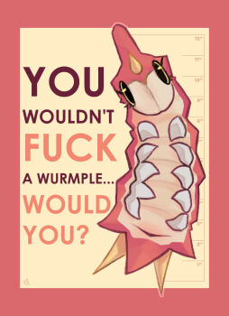 Rule 34 | border, cloaca, commentary, english commentary, english text, gen 3 pokemon, length markings, looking at viewer, nintendo, pokemon, pokemon (creature), red border, tofuuu, wurmple, yellow eyes