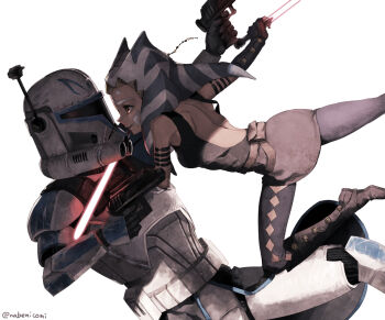 1boy 1girl ahsoka_tano clone_trooper clone_wars energy_sword helmet lightsaber rex_(star_wars) sith star_wars star_wars:_the_clone_wars_(2008_tv_series) sword tagme togruta weapon