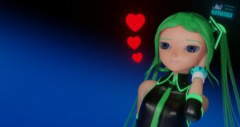 1girl absurdres blue_eyes dress green_hair hair_ornament hatsune_miku heart highres long_hair non-web_source simple_background smile vocaloid