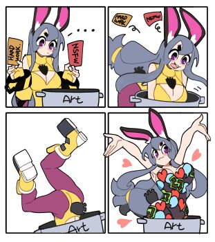 1girl absurdres arms_up artist_self-insert bongftah comic english_text highres original playboy_bunny sticker tank_(bongfill)