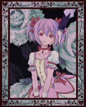 1girl akemi_homura border choker collarbone commentary cryptidhermit eyelashes gloves hand_on_another's_face highres kaname_madoka long_sleeves magical_girl mahou_shoujo_madoka_magica ornate_border out_of_frame parted_lips pink_hair puffy_short_sleeves puffy_sleeves red_ribbon ribbon short_hair short_sleeves twintails white_gloves