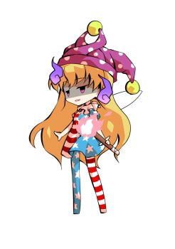 1girl american_flag american_flag_dress american_flag_legwear american_flag_print blonde_hair chibi chibi_only clownpiece commentary_request dairi fairy_wings flag_print full_body hat holding holding_torch jester_cap large_variant_set long_hair no_shoes pantyhose polka_dot_headwear purple_hat short_sleeves simple_background solo tachi-e torch touhou transparent_background variant_set wings