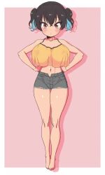 1girl animated black_hair blue_hair bouncing_breasts breasts brown_eyes dancing double_bun female_focus fujii_shingo full_body hair_bun hairdressing heart_pasties highres huge_breasts jumping large_breasts looking_at_viewer monsuun multicolored_hair oppai_loli original pasties sasaki_kanna see-through_clothes solo video