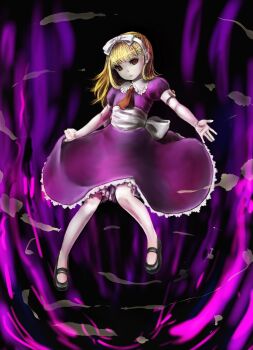 Rule 34 | 10s, 1girl, ald, alice (megami tensei), blonde hair, blunt bangs, darkness, devil summoner (series), devil survivor (series), devil survivor 2, dress, female focus, hair ribbon, hairband, long hair, mary janes, megami tensei, pantyhose, persona, petticoat, red eyes, ribbon, shin megami tensei, shoes, solo, white pantyhose