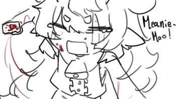 1girl animal_ears blood chickenrex cow_ears double_bun english_text hair_bun long_hair monochrome muu_muyu neck_bell open_mouth phase_connect pov punching shirt sleeveless sleeveless_shirt solo virtual_youtuber