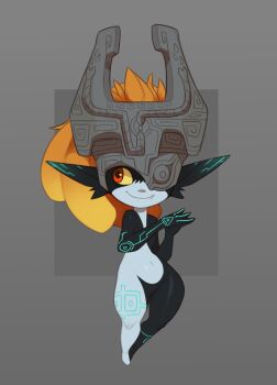 1girl black_skin blue_skin colored_sclera colored_skin fang helmet huffslove midna multicolored_skin nintendo orange_hair pear-shaped_figure red_eyes smile solo the_legend_of_zelda the_legend_of_zelda:_twilight_princess two-tone_skin yellow_sclera