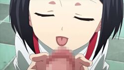 1boy 1girl animated animated_gif anime_screenshot black_hair brown_eyes censored developing_erection erection fellatio hanako-san highres huge_filesize licking licking_penis loli looking_at_penis mosaic_censoring oral penis penis_awe solo_focus tongue tongue_out toshi_densetsu_series