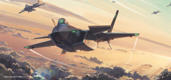 aircraft airplane canards chengdu_j-20 cloud cloudy_sky contrail highres jet military_vehicle original people's_liberation_army people's_liberation_army_air_force shouhui_lang_qun sky vehicle_focus