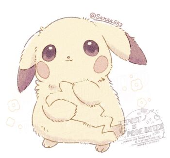 :3 alternate_form closed_mouth flower fluffy full_body gen_1_pokemon holding_own_tail looking_at_viewer nintendo no_humans peakychu pikachu pokemon pokemon_(creature) pokemon_focus pokemon_pokopia sana_(sanaa653) simple_background smile solo tail