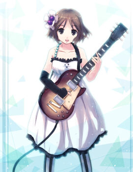 00s 1girl bad_id bad_pixiv_id brown_hair don&#039;t_say_&quot;lazy&quot; dress elbow_gloves female_focus fingerless_gloves gloves guitar hirasawa_yui instrument k-on! pantyhose short_hair solo striped_clothes striped_pantyhose vertical-striped_clothes vertical-striped_pantyhose yakka