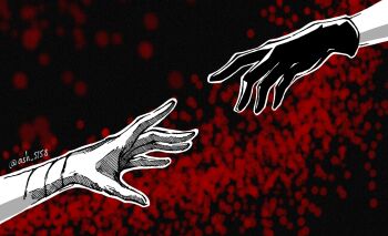 Rule 34 | 2boys, ash 5158, bandaged wrist, bandages, black background, black gloves, bungou stray dogs, commentary, dazai osamu (bungou stray dogs), gloves, hand focus, highres, male focus, multiple boys, nakahara chuuya (bungou stray dogs), open hand, tagme, twitter username, untranslatable commentary