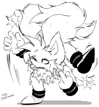 Rule 34 | !, 2023, absurdres, chest fur, fox, greyscale, highres, luther artwright (needlemouse), middle finger, mocking, monochrome, motion lines, needlemouse (series), sonic (series), standing, standing on one leg, tails (sonic), tongue, tongue out, vitrioo