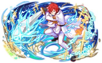 1boy anime_coloring artist_request belt black_belt black_gloves blue_eyes blue_outline blue_trim coat collar collared_coat crash_fever fighting_stance full_body game_cg gloves hexagon high_collar holding holding_sword holding_weapon honeycomb_(pattern) light_particles long_sleeves looking_at_viewer male_focus number_print numbered official_art outline pants parted_bangs re:zero_kara_hajimeru_isekai_seikatsu red_hair red_outline reinhard_van_astrea short_hair single_vertical_stripe sleeve_cuffs smoke solo sparkle square square_print star_(sky) striped_clothes striped_pants sword tachi-e third-party_source transparent_background v-shaped_eyebrows vertical-striped_clothes vertical-striped_pants water_drop weapon white_coat white_collar white_pants