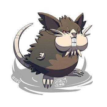 alolan_form alolan_raticate brown_eyes brown_fur full_body gen_7_pokemon looking_at_viewer mistray-art mouse_(animal) nintendo no_humans pokemon pokemon_(creature) signature simple_background solo tail white_background