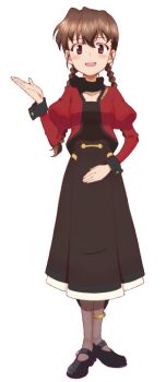 Rule 34 | 1girl, blush, braid, breasts, brown eyes, brown hair, brown pantyhose, full body, girls und panzer, kayabakoro, long hair, long skirt, looking at viewer, military uniform, open mouth, pantyhose, rukuriri (girls und panzer), simple background, skirt, small breasts, smile, solo, st. gloriana's military uniform, sweat, twin braids, twintails, white background