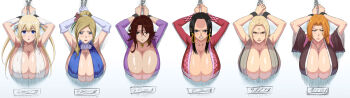 6+girls amagi_brilliant_park angry bleach blonde_hair blush boa_hancock breasts cleavage code_geass crossover female_focus gundam gundam_00 hanging_breasts highres huge_breasts iwao178 looking_at_viewer matsumoto_rangiku milly_ashford mole mole_under_mouth multiple_crossover multiple_girls naruto_(classic) naruto_(series) no_bra one_piece sumeragi_lee_noriega sylphy_(amaburi) through_wall tsunade_(naruto)