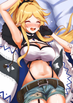 1girl breasts camping commentary_request eleven_(eleven_szm11) elf gloves highres image_sample looking_at_viewer md5_mismatch pixiv_sample pointy_ears princess_connect! resolution_mismatch source_larger tagme yukari_(camp)_(princess_connect!) yukari_(princess_connect!)