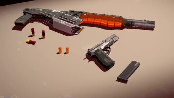 1girl 3d ammunition android animated armor audible_music belt_pouch cocking_gun commentary cz_75 elster_(signalis) english_commentary facing_away gun handgun handgun_cartridge head_out_of_frame holding holding_magazine_(weapon) low_poly magazine_(weapon) mechanical_arms mechanical_legs pouch pump_action reloading shotgun shotgun_shell signalis sound spas-12 table tagme unblueable video weapon