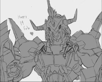 Rule 34 | 1boy, armor, closed eyes, digimon, digimon (creature), heart, horns, male focus, solo, valentine, wargreymon, wargreymon x-antibody