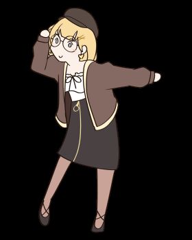 1girl absurdres animated animated_gif black_skirt blonde_hair blue_eyes brown_coat brown_hat c: newsboy_cap coat commentary dancing derivative_work earrings english_commentary hair_ornament hat heart heart_earrings highres hololive hololive_english jewelry long_sleeves looping_animation moon_ldl off-shoulder_shirt off_shoulder official_alternate_costume official_alternate_hairstyle parody round_eyewear screenshot_redraw serial_experiments_lain shirt simple_background skirt smile solo transparent_background virtual_youtuber watson_amelia watson_amelia_(street_casual) white_shirt zipper_skirt