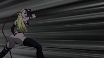 1boy 1girl animated black_sclera blue_hair bondage_outfit bracelet colored_sclera dominatrix flower gloves ikemen_kamen_amaimask jewelry kaijin_hime_do-s kneeling long_hair long_tongue necklace one-punch_man open_mouth pants pink_eyes rose sharp_teeth shirt surrendering tagme teeth tight_clothes tight_pants tight_shirt tongue video whip yellow_eyes