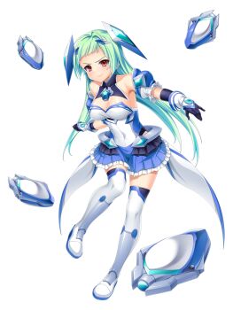 Rule 34 | 1girl, aqua hair, bare shoulders, black gloves, blue skirt, blunt bangs, boots, breasts, chest jewel, cleavage, closed mouth, collarbone, covered navel, detached sleeves, exs-tia aqua, floating, floating hair, floating object, floating weapon, frilled skirt, frills, full body, game cg, gloves, green hair, hair ornament, headgear, kamitsurugi ouka, kouyoku senki exs-tia concert, kunijima chiaki, large breasts, large variant set, leotard, long hair, looking at viewer, magical girl, miniskirt, non-web source, official art, outstretched arm, pleated skirt, red eyes, skirt, smile, solo, standing, standing on one leg, tachi-e, thigh boots, thighhighs, transparent background, v-shaped eyebrows, variant set, very long hair, zettai ryouiki