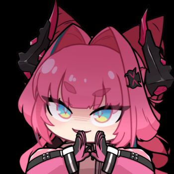 1girl acomu414 animated animated_gif arknights arknights:_endfield black_gloves black_horns blue_eyes blue_hair chibi commentary_request dragon_girl dragon_horns drill_hair evil_grin evil_smile gloves glowing glowing_eyes grin hair_intakes hair_ornament horns jacket korean_commentary multicolored_hair multicolored_horns open_mouth pink_gloves pink_hair pink_horns pink_jacket simple_background smile solo streaked_hair thick_eyebrows transparent_background twin_drills twintails two-sided_gloves two-tone_hair two-tone_horns upper_body yvonne_(arknights)