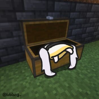 1girl chibi chibi_only commentary english_commentary facing_away frieren frieren_stuck_in_a_mimic_(meme) from_behind highres long_hair lulalang meme minecraft minecraft_chest skirt solo sousou_no_frieren stuck twintails white_hair white_skirt