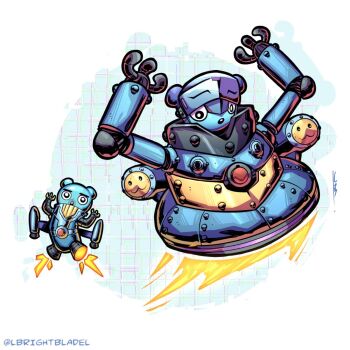 Rule 34 | black eyes, digimon, digimon (creature), espimon, fire, flying, highres, hoverespimon, looking at viewer, robot