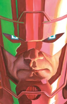 1boy absurdres alex_ross blue_eyes comic_cover cover cover_page fantastic_four galactus helmet highres looking_at_viewer male_focus marvel official_art portrait realistic red_helmet serious solo square_pupils western_comics_(style)