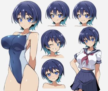 1girl breasts large_breasts mutsuki_riichi one-piece_swimsuit original school_uniform solo swimsuit tomboy